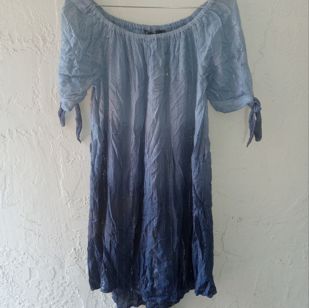 Blue Ombre Dress with Tie Sleeves